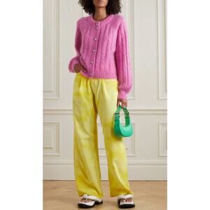 Ganni Cable Knit Mohair-Blend Cardigan Pink size S small